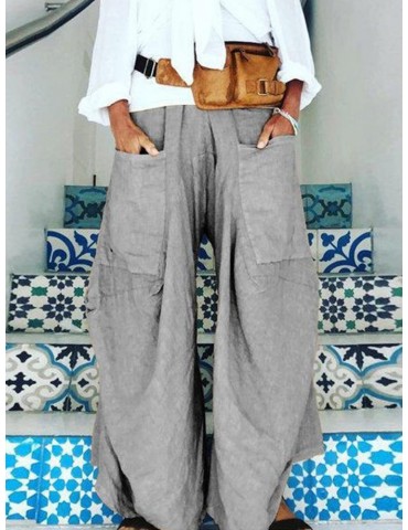 Irregular Solid Color Loose Casual Pants For Women