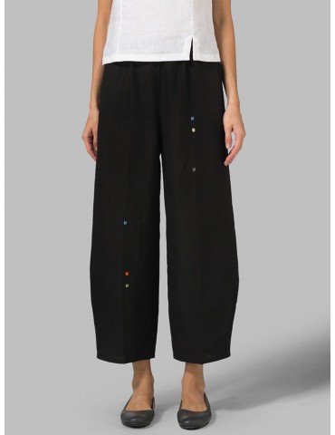 Solid Color Embroidered Loose Casual Pants For Women