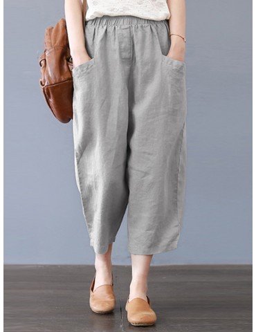 Harem Pants Solid Color Loose Cotton Casual Thin Capris
