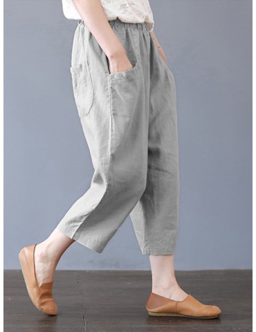 Harem Pants Solid Color Loose Cotton Casual Thin Capris