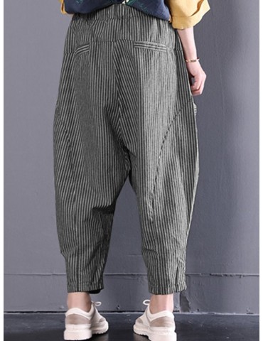 Stripe Irregular Loose Elastic Waist Casual Harem Pants