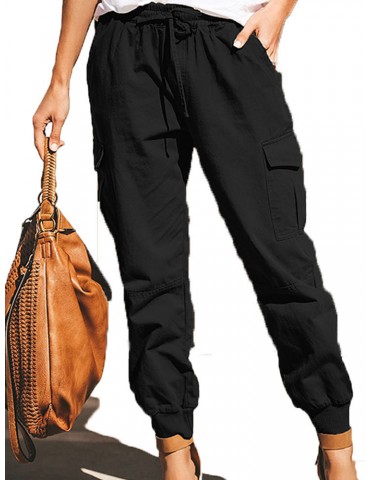 Fashion Solid Color Pocket Cargo Pants For Women