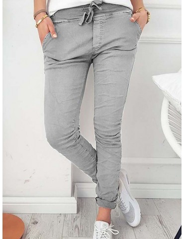 Drawstring Solid Color Cotton Skinny Pants