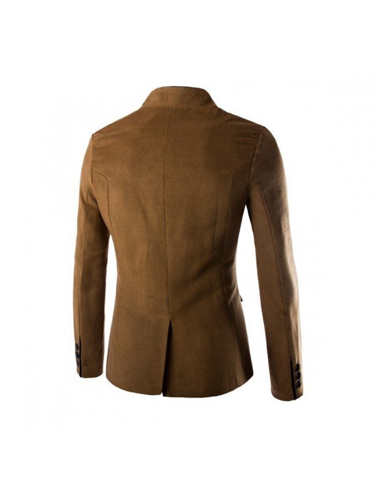 Gentleman's Stylish Retro Woolen Suit Stand Collar Single Breasted Edging Suit Coat