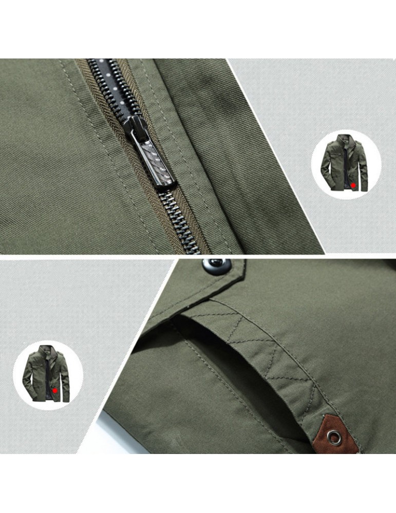 Men's Casual Military Multi Pockets Epaulettes Solid Color Washed Outdoor Tooling Jacket