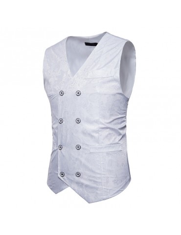 Mens Printing Gentlemenlike Dress Vest Double-breasted Wedding Formal Casual Suit Vest