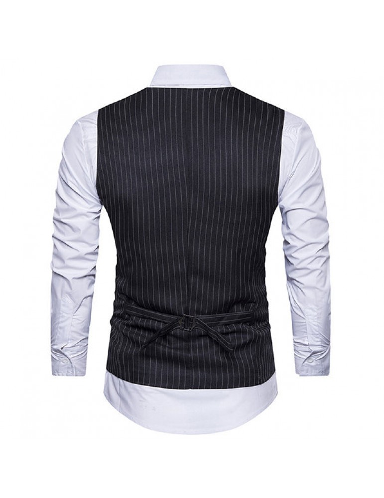 Casual Fashion Business Stripes Printing Single Breasted Waistcoat for Men