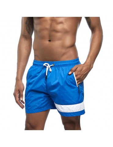 Men Quick Dry Beach Board Short Side Zipper Pocket Patchwork Stripe Sport Shorts