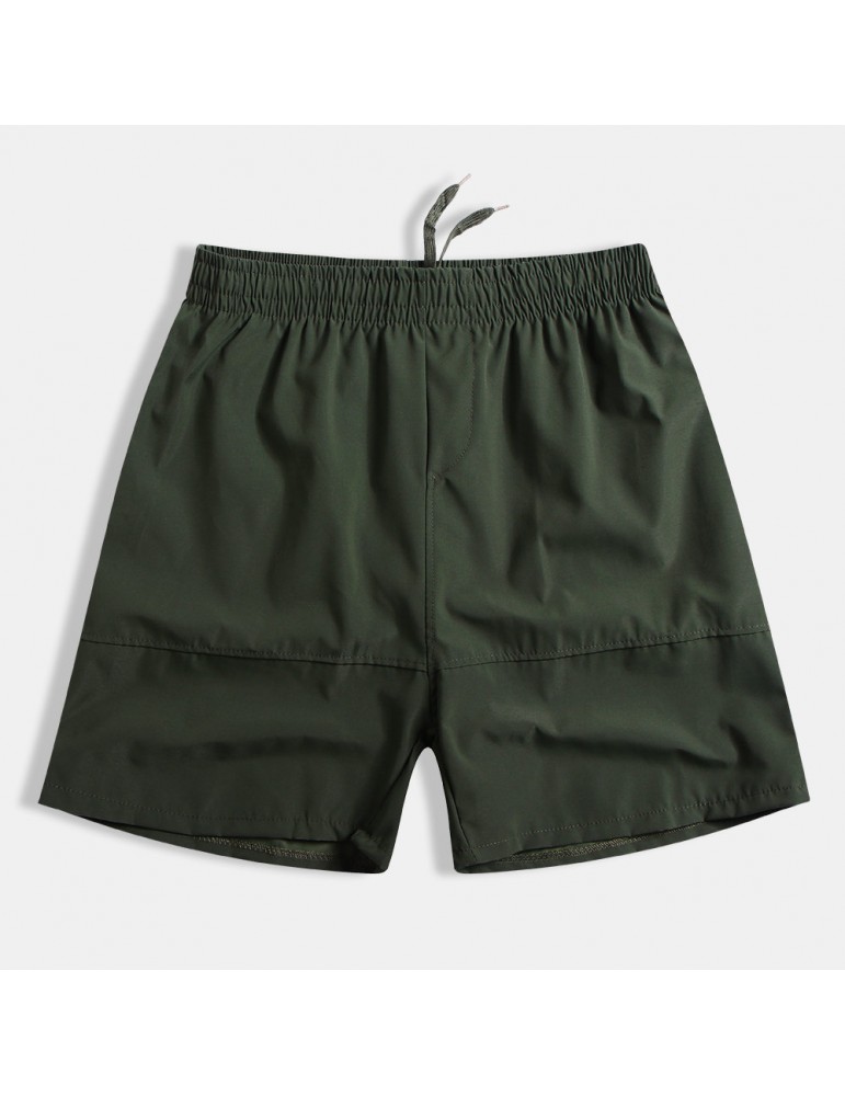 Men Breathable Swimming Shorts Solid Color Elastic Waist Beach Shorts Summer Board Shorts