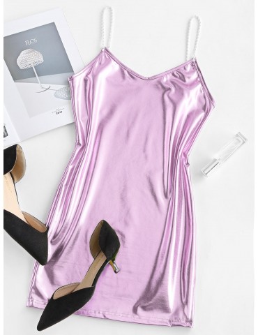 Metallic Cami Mini Party Dress - Mauve S